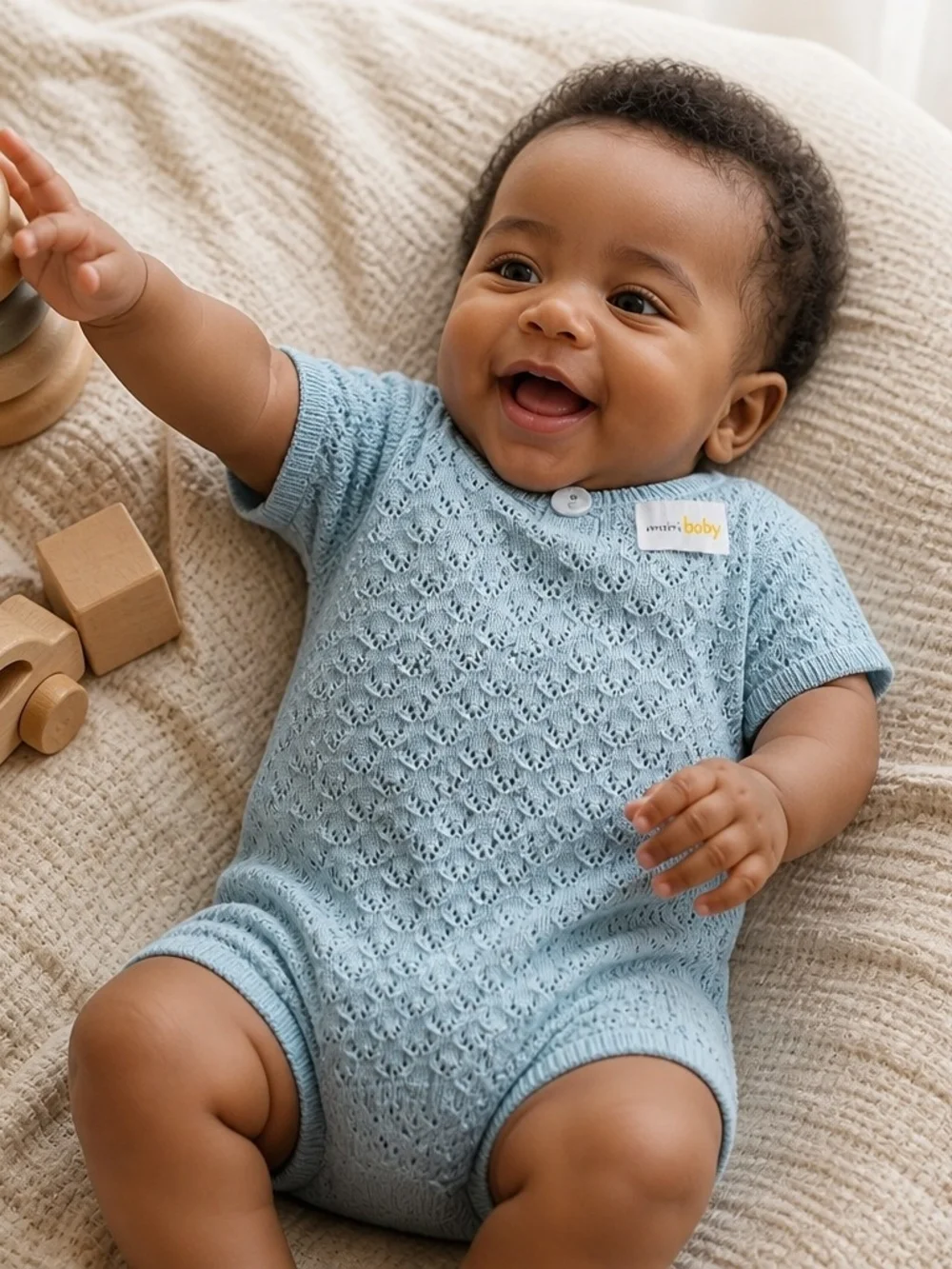 Light Blue Knit Baby Romper